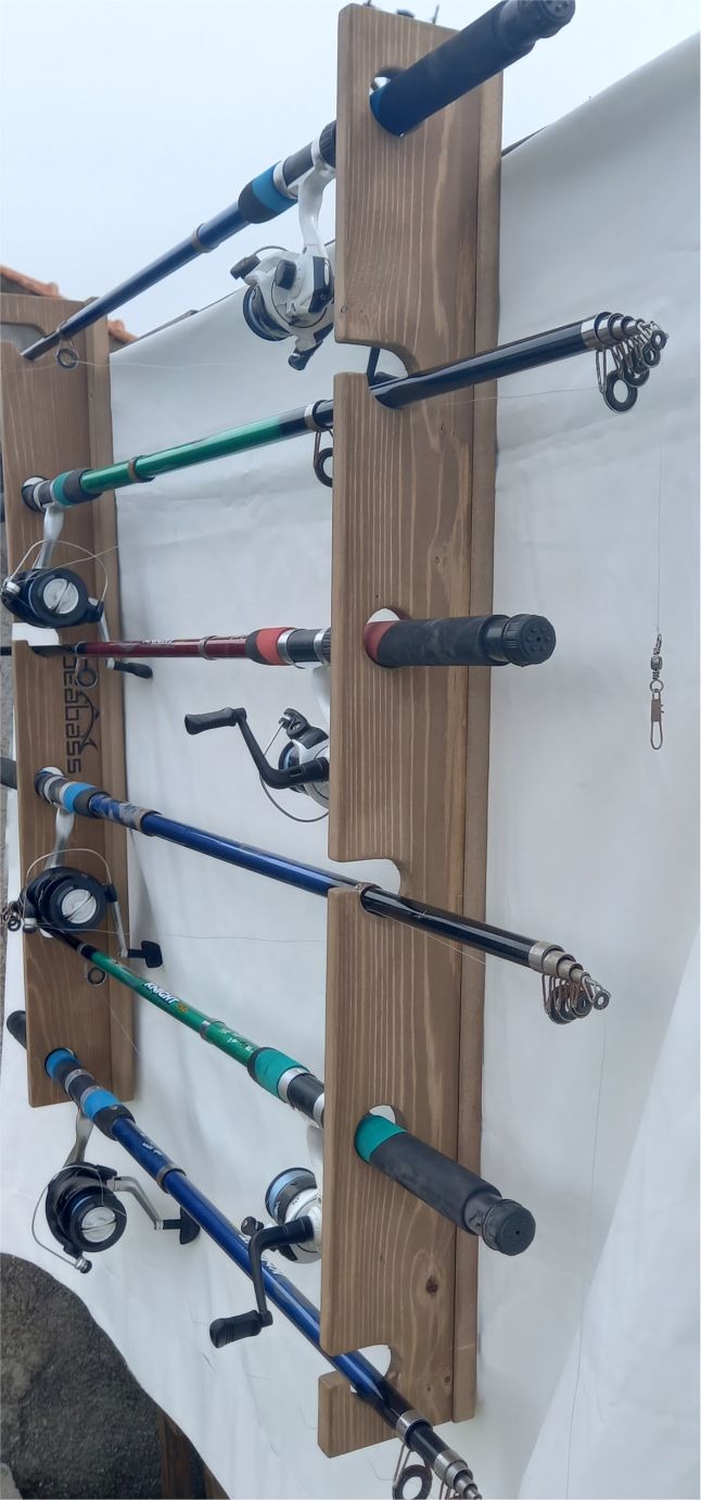 Seabass 6 lı yatay ahşap olta kamış tutucu stand